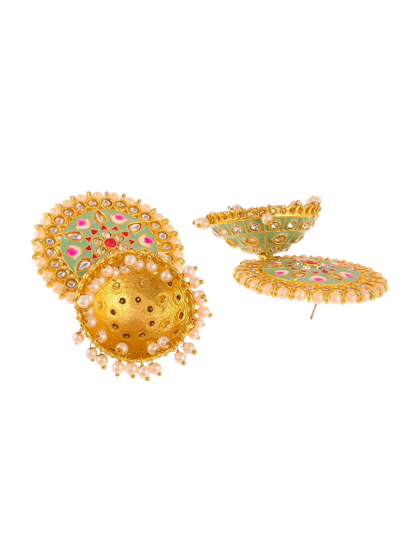 Gold Plated Green Meenakai Jhumkas Earrings