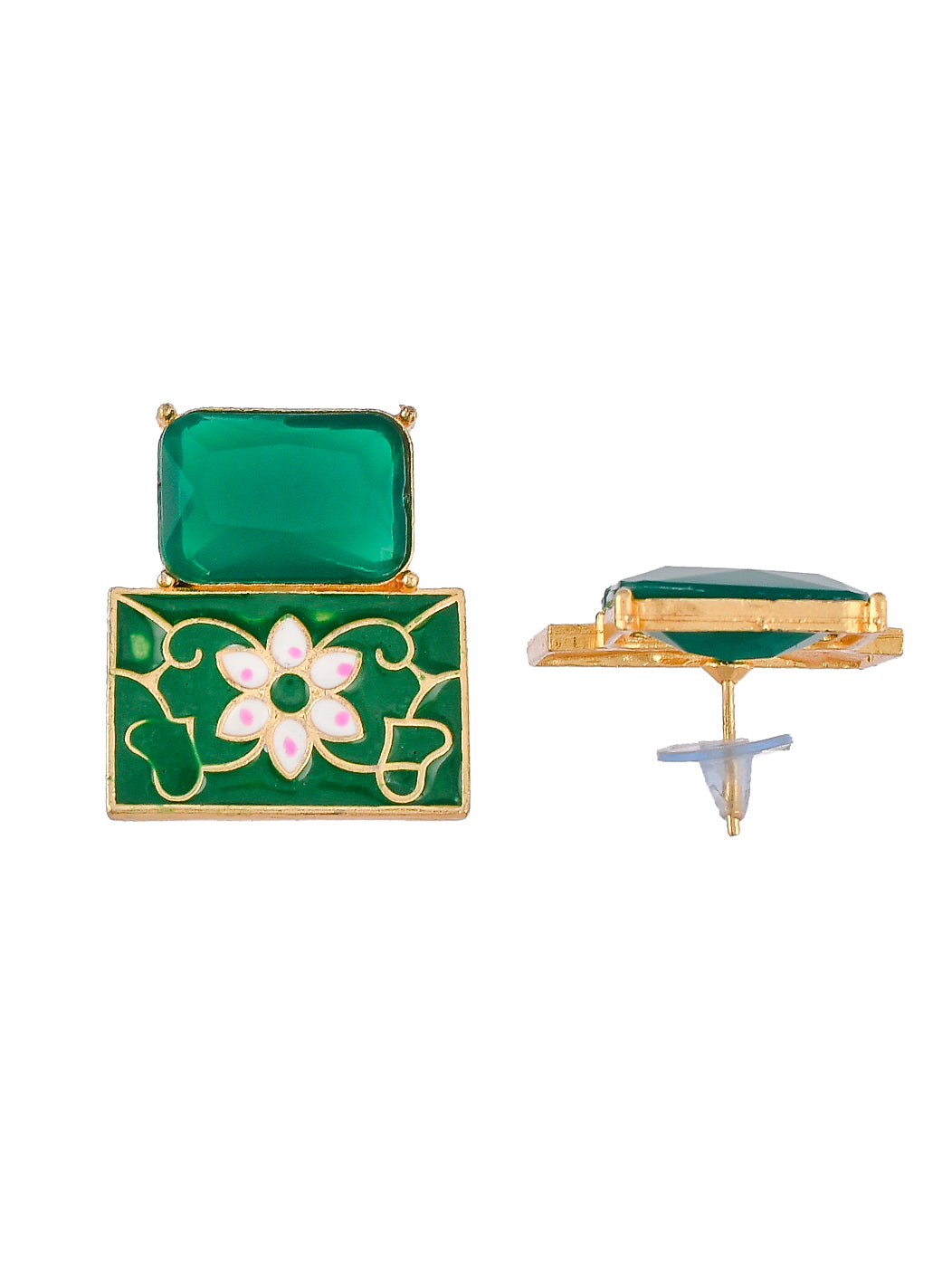 Green Meenakari Chalcedony stud Earrings