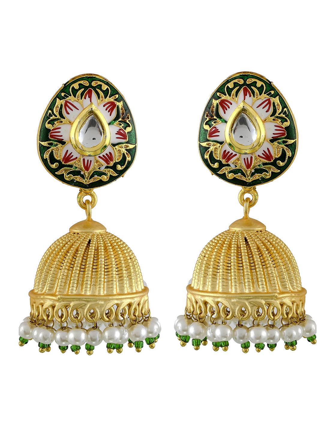 Gold Plated Enamelled Jhumka Earrings