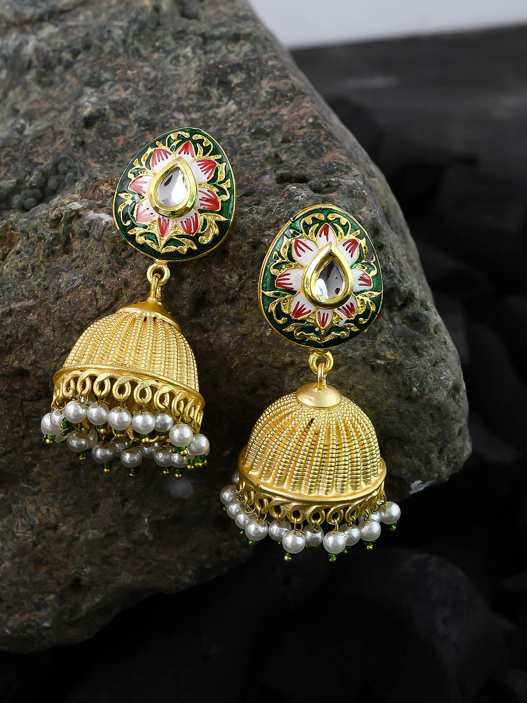 Gold Plated Enamelled Jhumka Earrings