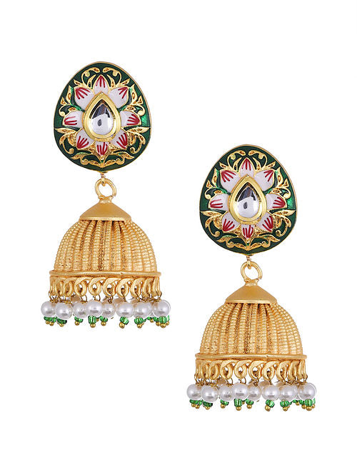 Gold Plated Enamelled Jhumka Earrings