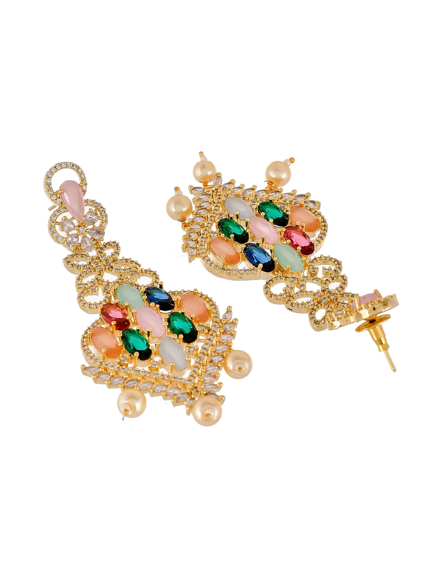 Gold Plated AD stone studded beaded Earrings