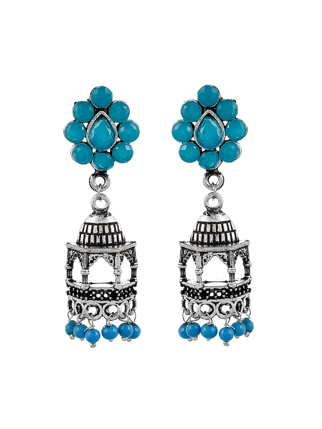 Blue Oxidized Silver Plated Stylish Jhumka Earrings