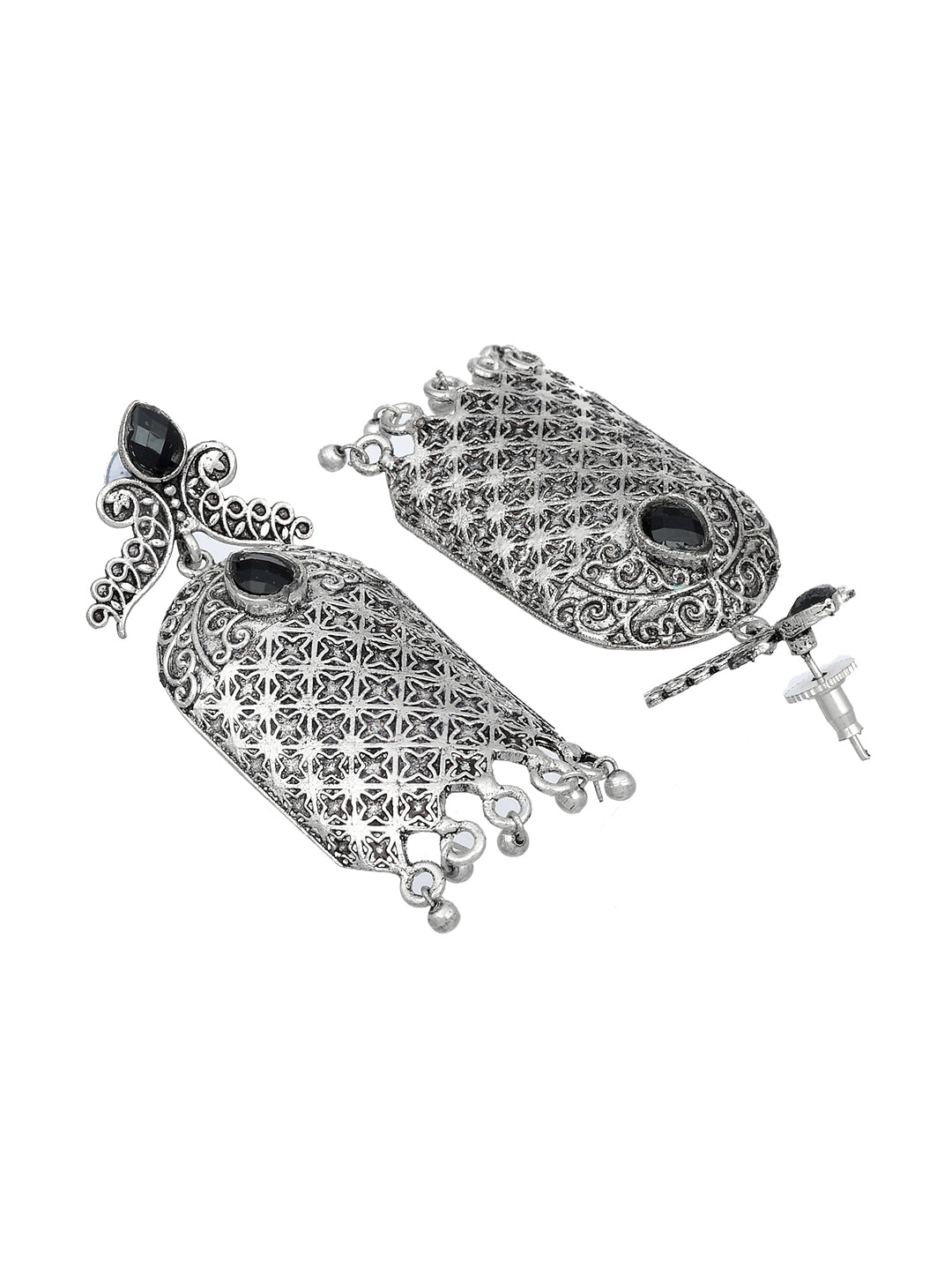 Black Oxidized Silver Tone Bollywood Style Drop Earring