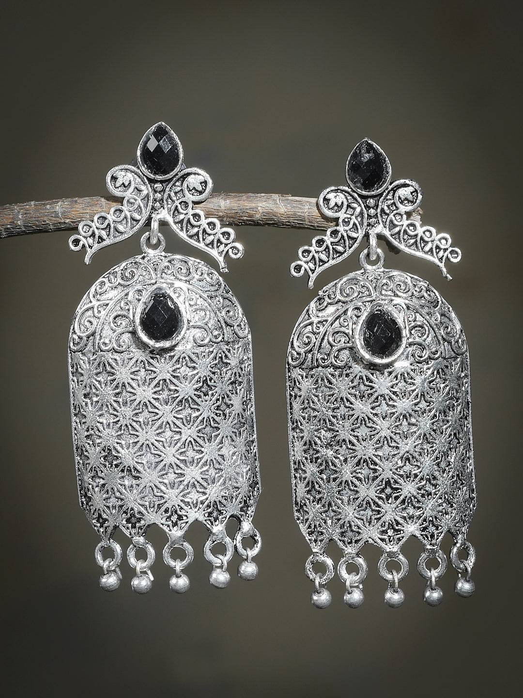 Black Oxidized Silver Tone Bollywood Style Drop Earring