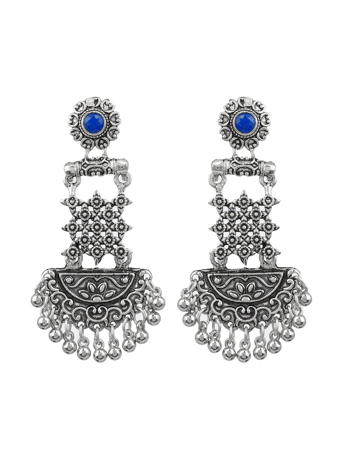 Silver Tone Oxidized Blue Contemporary Drop Earring