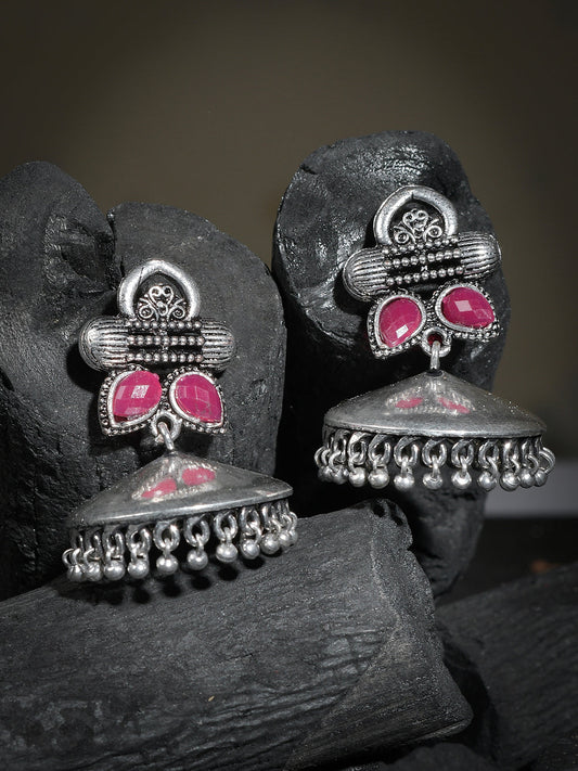 Classic Pink Oxidized Jhumka Earring For Women