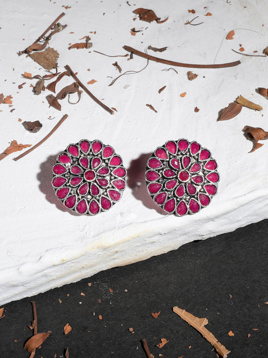 Classic Pink Oxidized Stud Earring For Women