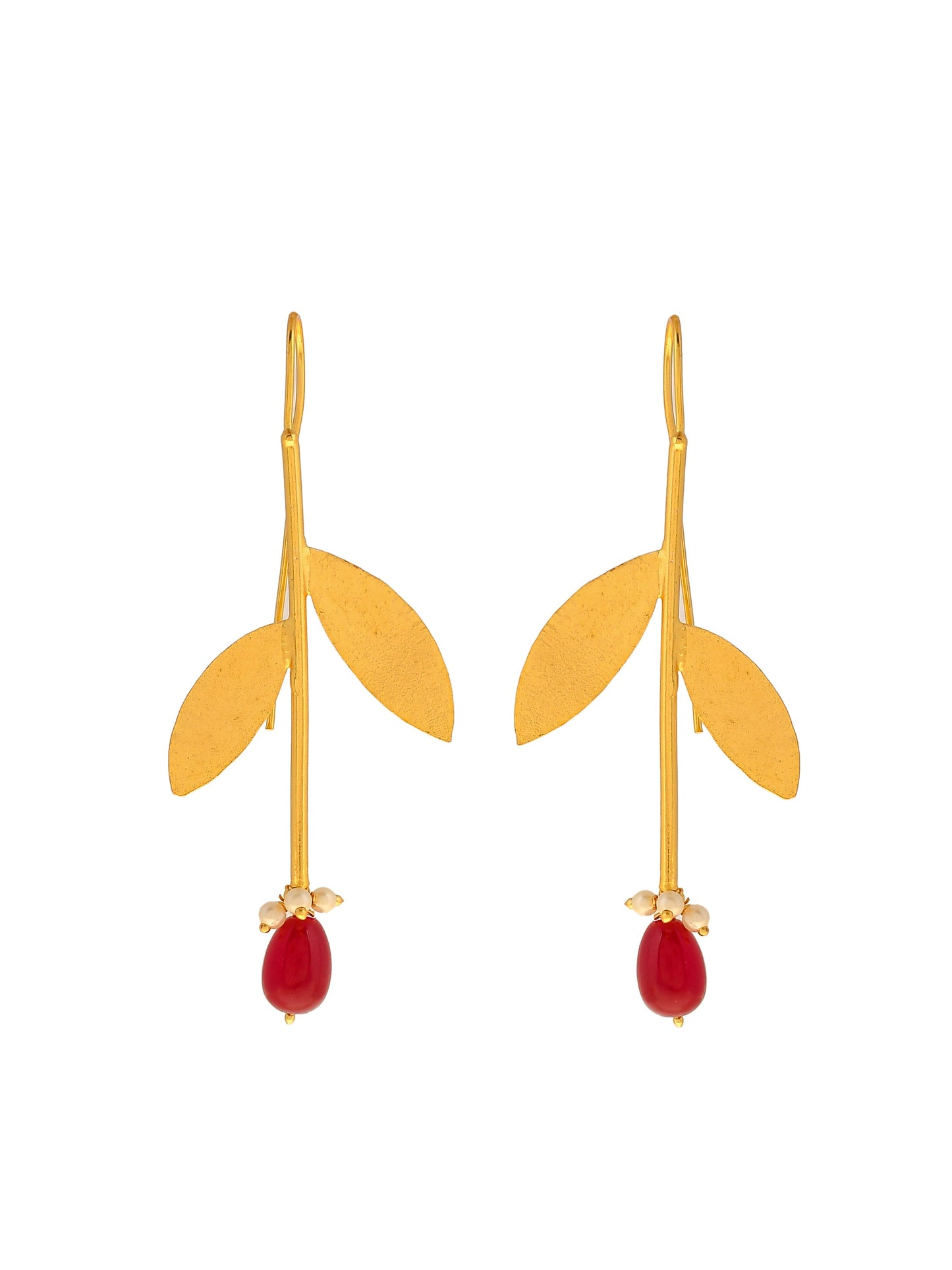 Gold Plated Leaf Long Dangler earrings for women
