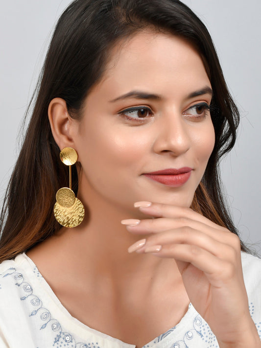 Triple Disc Circular Long Earring for western outfit