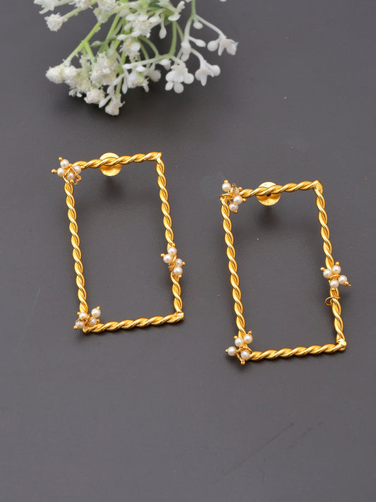 Gold Plated Rectangular Twisted Earrings