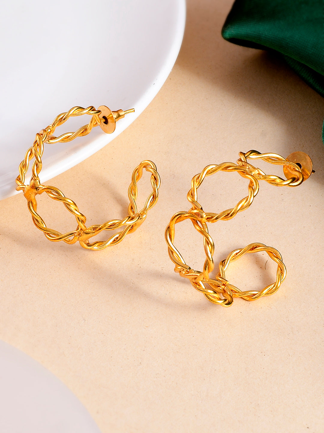 Gold Plated Contemporary Half Hoop Earrings