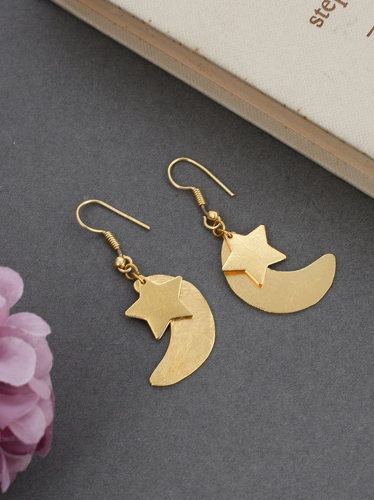 Gold Plated Moon Star Western Earrings For Women