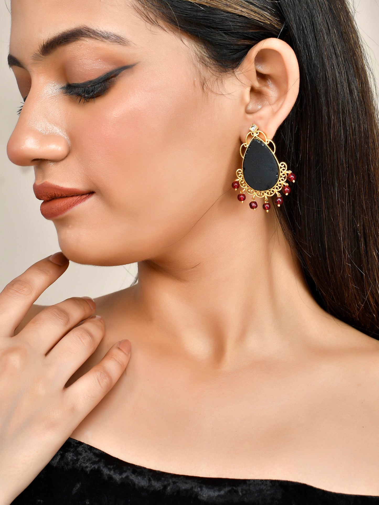 Ethnic Black stone drop Earrings for Women