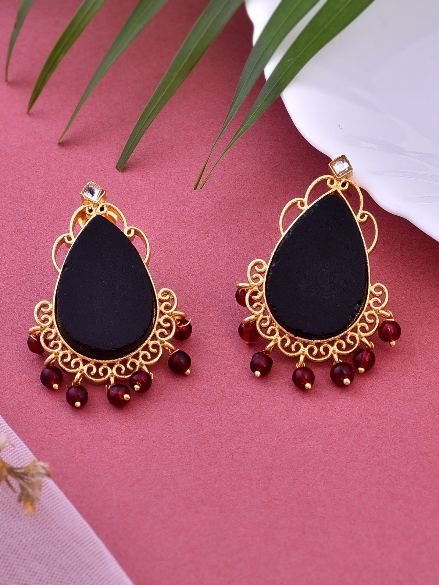 Ethnic Black stone drop Earrings for Women
