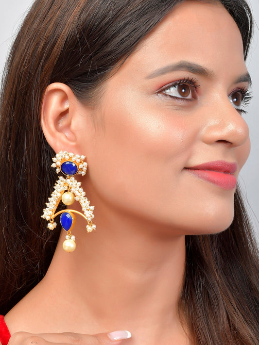 Gold Plated Pearl Lapis Earrings