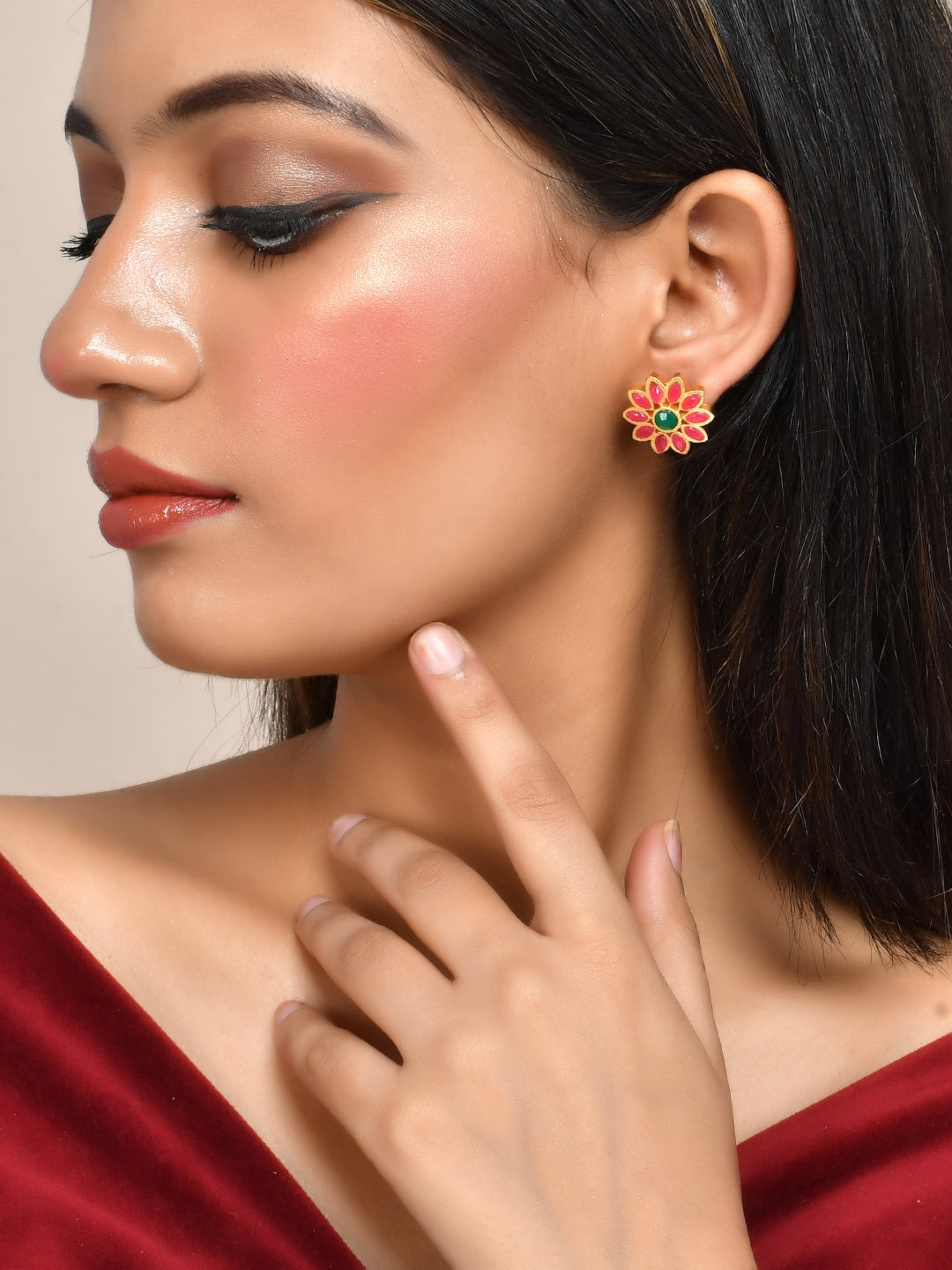 Gold Plated Floral Stud Earrings for Women