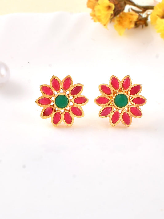 Gold Plated Floral Stud Earrings for Women