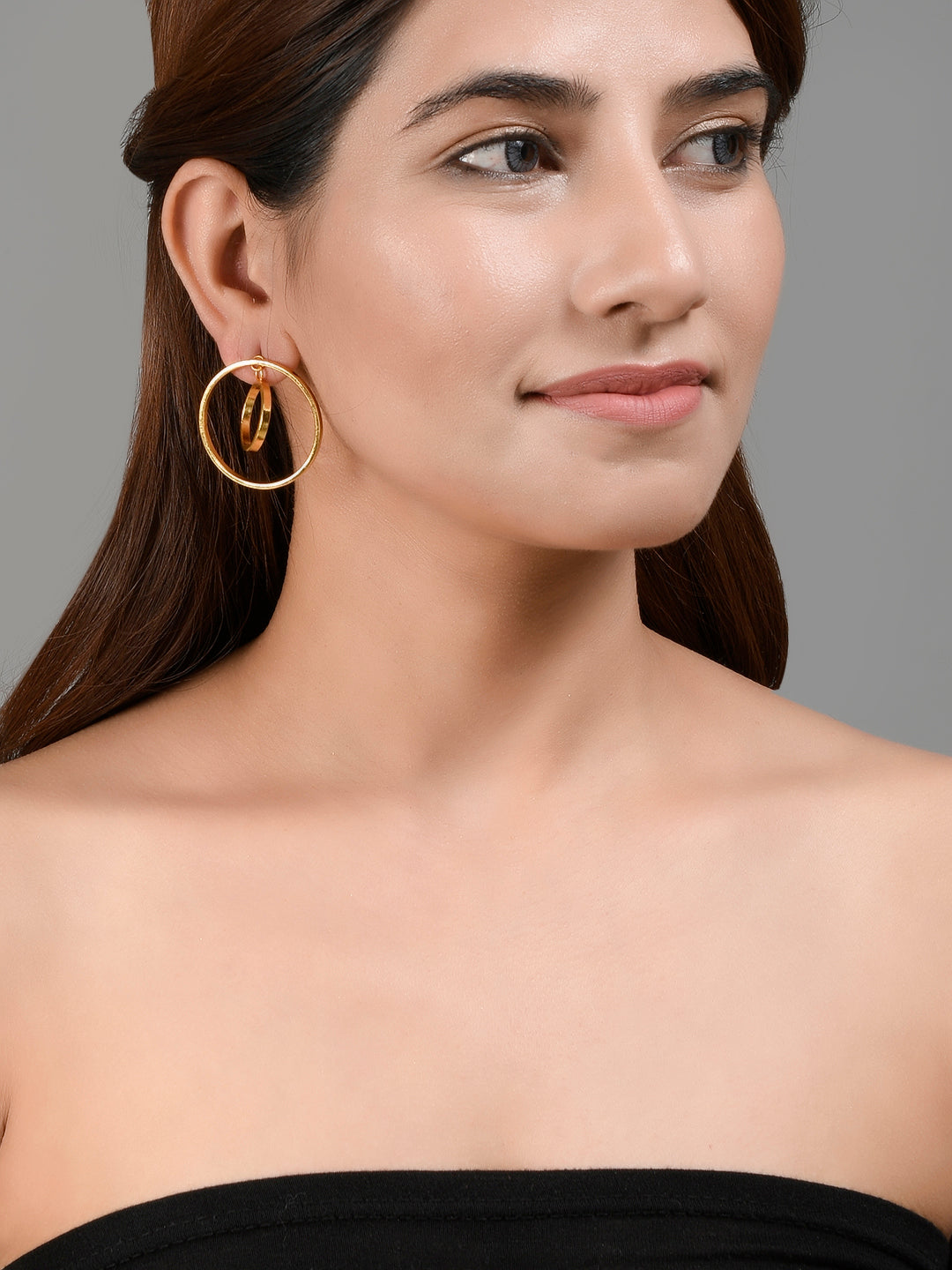 Contemporary Gold Plated Circle Earring For Women